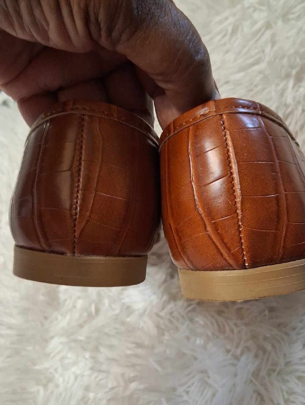 Women's Tan Croc-Embossed Fringe Loafers - Picture 5 of 7
